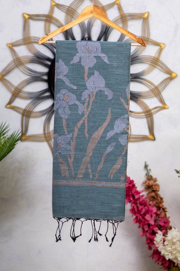 Semi Jute Saree with Antique Butti & Jamdani Pallu - Image 14