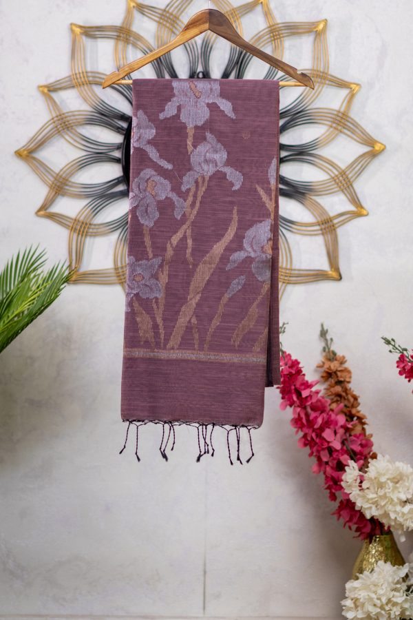 Semi Jute Saree with Antique Butti & Jamdani Pallu