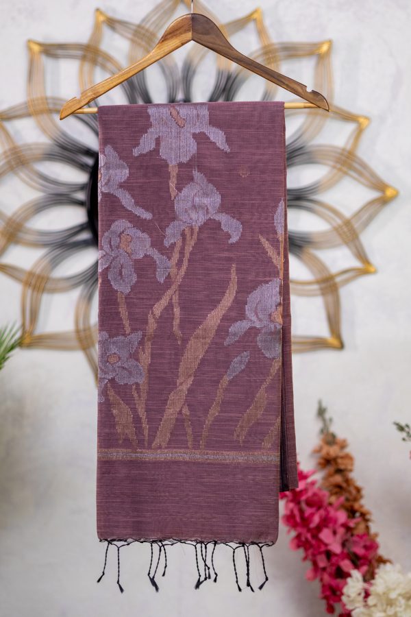 Semi Jute Saree with Antique Butti & Jamdani Pallu - Image 9