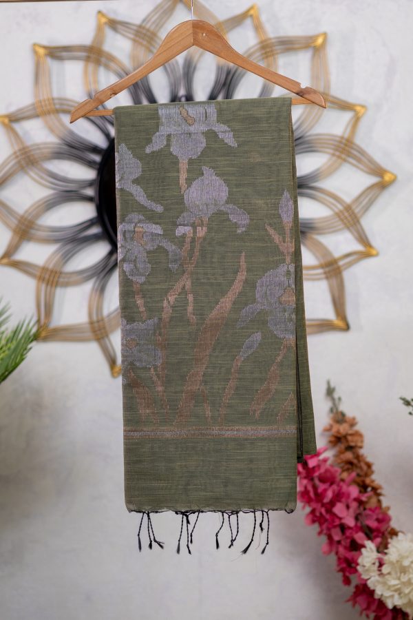 Semi Jute Saree with Antique Butti & Jamdani Pallu - Image 7