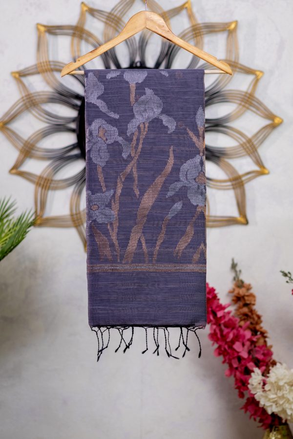 Semi Jute Saree with Antique Butti & Jamdani Pallu - Image 6