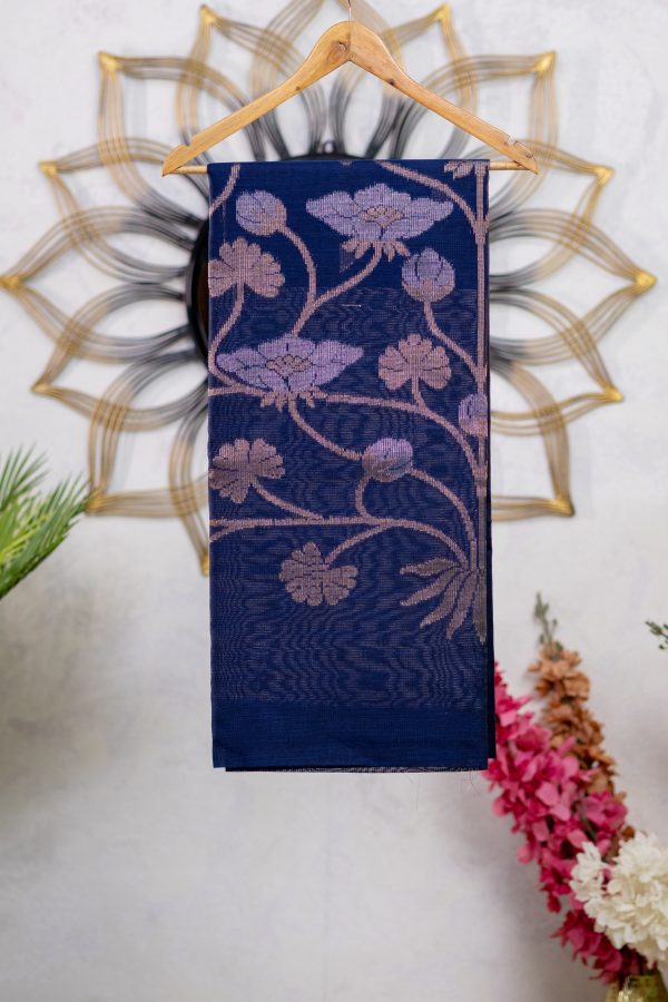 Semi Jute Saree with Antique Butti & Jamdani Pallu - Image 5