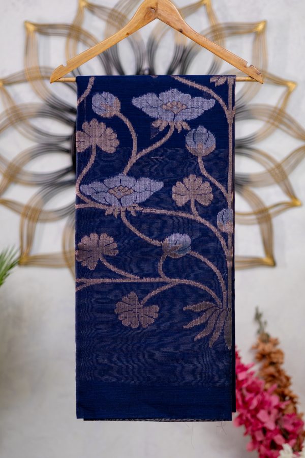 Semi Jute Saree with Antique Butti & Jamdani Pallu - Image 3