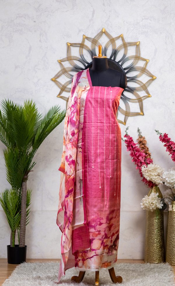 Pure Tussar Silk Salwar Suit with Digital Print & Embroidery - Image 2