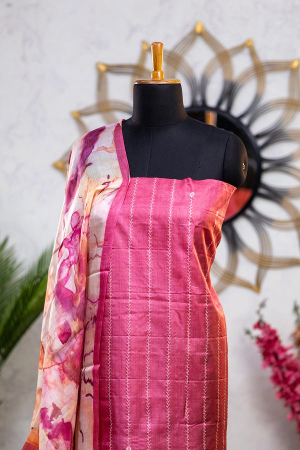 Pure Tussar Silk Salwar Suit with Digital Print & Embroidery - Image 7