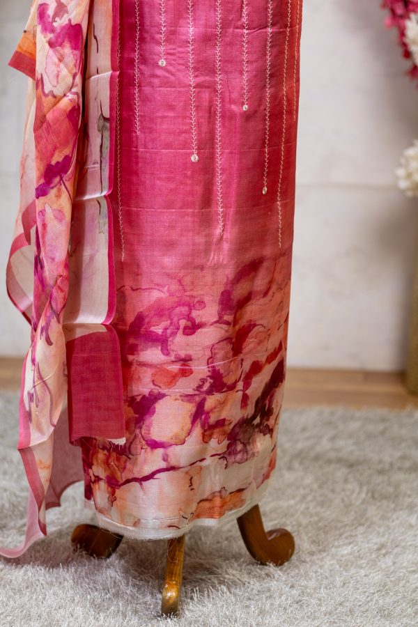 Pure Tussar Silk Salwar Suit with Digital Print & Embroidery - Image 6