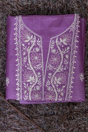 Pure Tussar Silk Salwar Suit with Lucknowi Embroidery