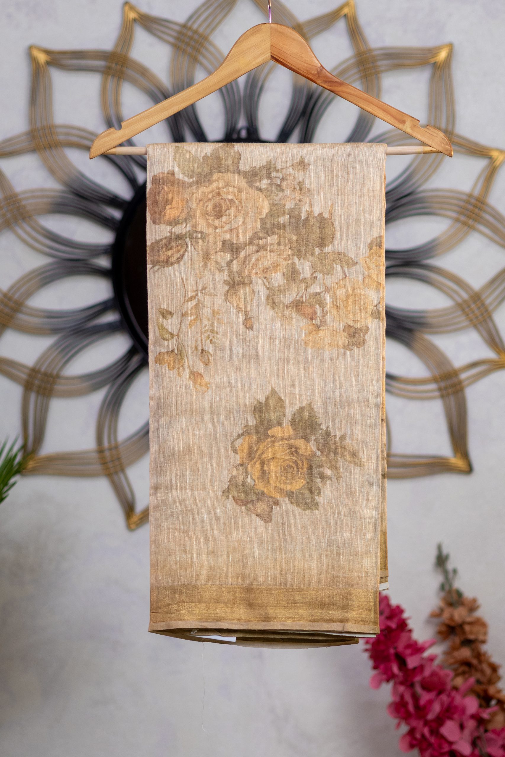 Pure Linen Tissue Saree with Floral Digital Print