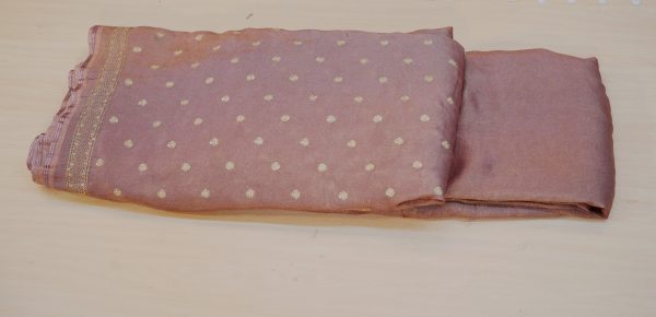 Pure Tissue Silk Fabric with golden embroidery and one-side border: - Image 6