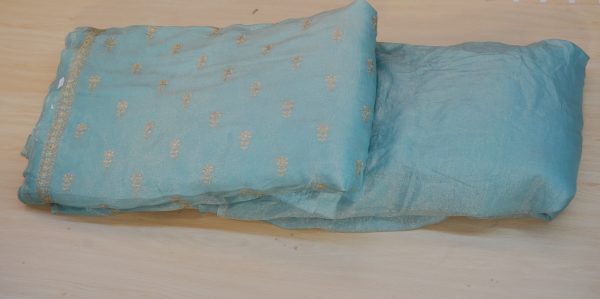 Pure Tissue Silk Fabric with golden embroidery and one-side border: - Image 5