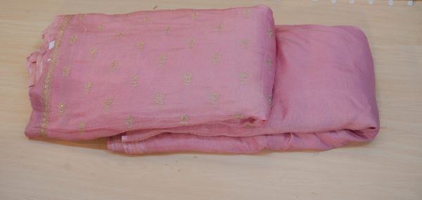 Pure Tissue Silk Fabric with golden embroidery and one-side border: - Image 4