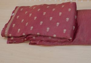 Pure Tissue Silk Fabric with golden embroidery and one-side border: