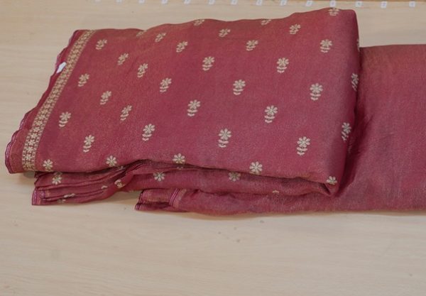Pure Tissue Silk Fabric with golden embroidery and one-side border: