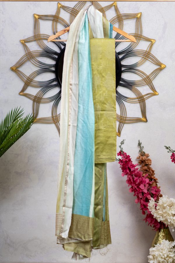 Pure Chanderi Silk Salwar Suit with Self Embroidery - Image 2