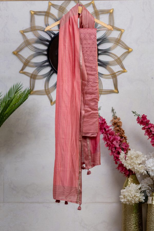 Pure Chanderi Silk Salwar Suit with Self Embroidery - Image 11