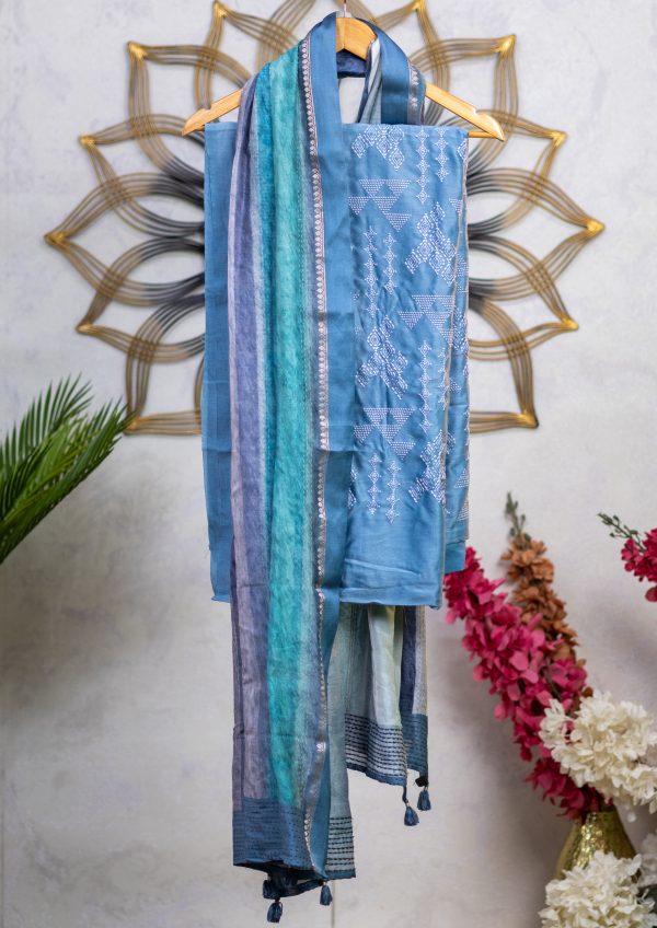 Pure Chanderi Silk Salwar Suit with Self Embroidery - Image 8