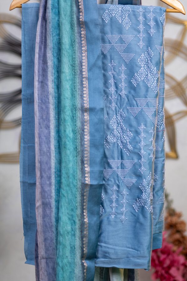 Pure Chanderi Silk Salwar Suit with Self Embroidery - Image 7