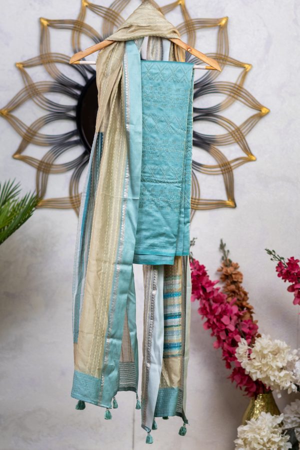 Pure Chanderi Silk Salwar Suit with Self Embroidery - Image 6