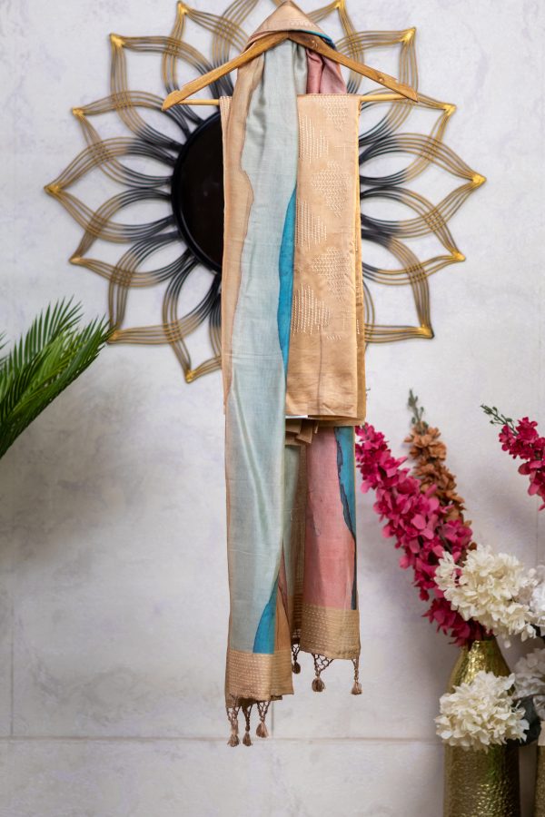 Pure Chanderi Silk Salwar Suit with Self Embroidery