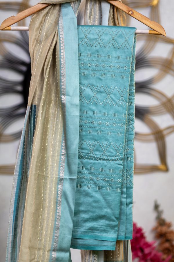 Pure Chanderi Silk Salwar Suit with Self Embroidery - Image 3