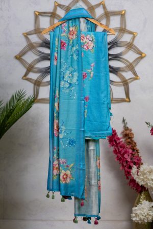 Pure Tussar Silk Salwar Suit with Kantha Work & Digital Print