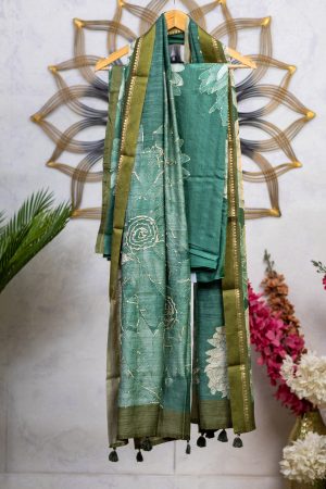 Pure Tussar Silk unstitched Salwar Suit with Kantha Work
