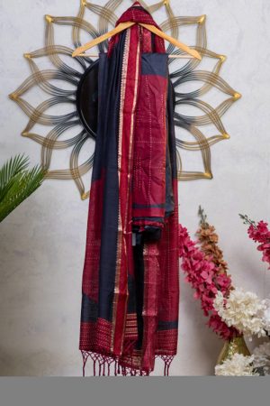 Pure Tussar Silk unstitched salwar suits with  Kantha Work