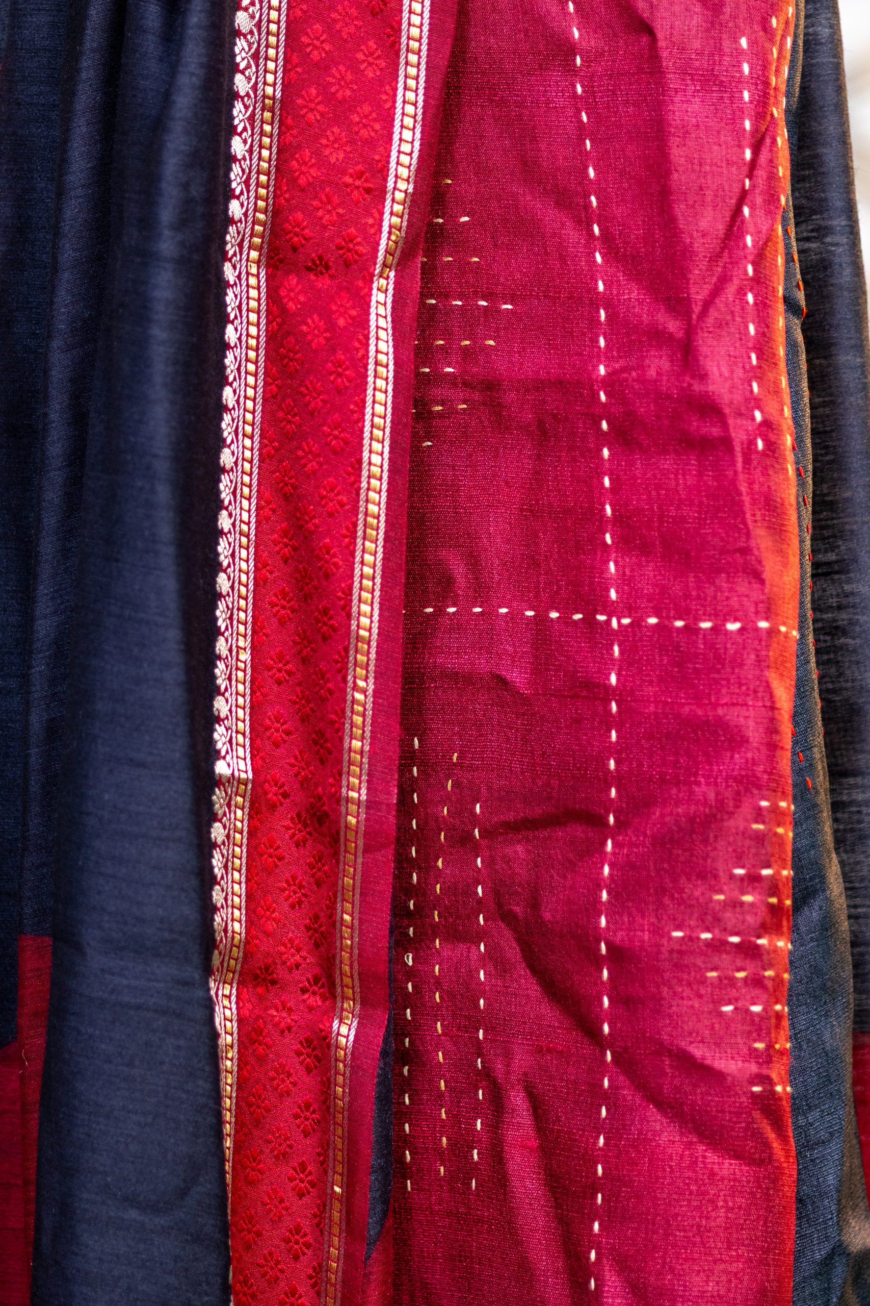 Pure Tussar Silk unstitched salwar suits with Kantha Work - Image 3