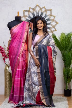 Pure Tussar Silk Saree with Intricate Kantha Work
