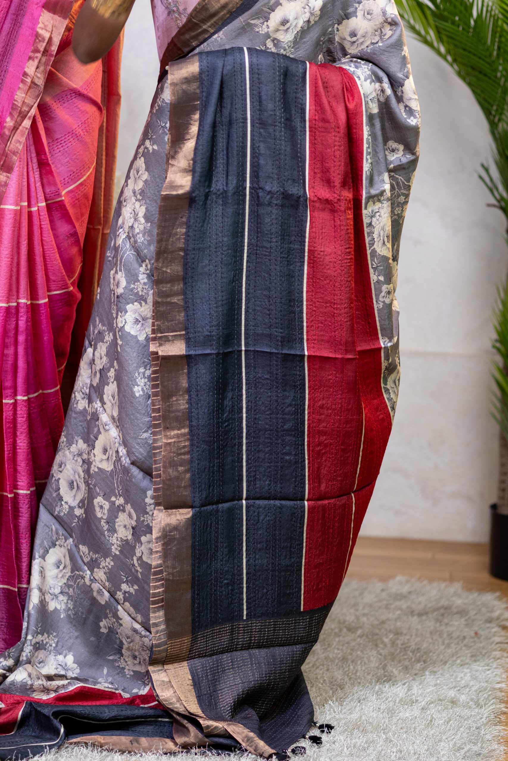 Pure Tussar Silk Saree with Intricate Kantha Work - Image 11