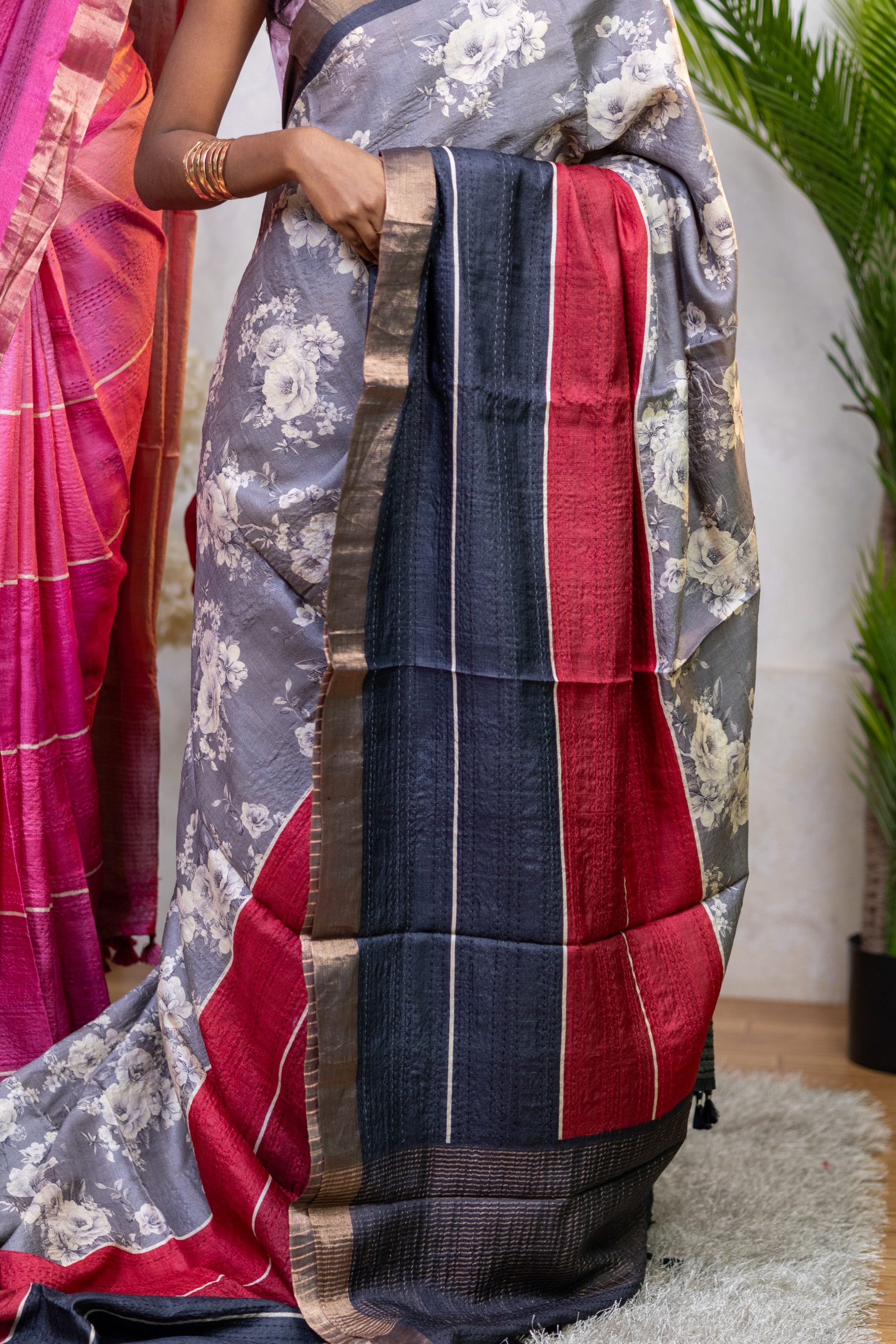 Pure Tussar Silk Saree with Intricate Kantha Work - Image 10