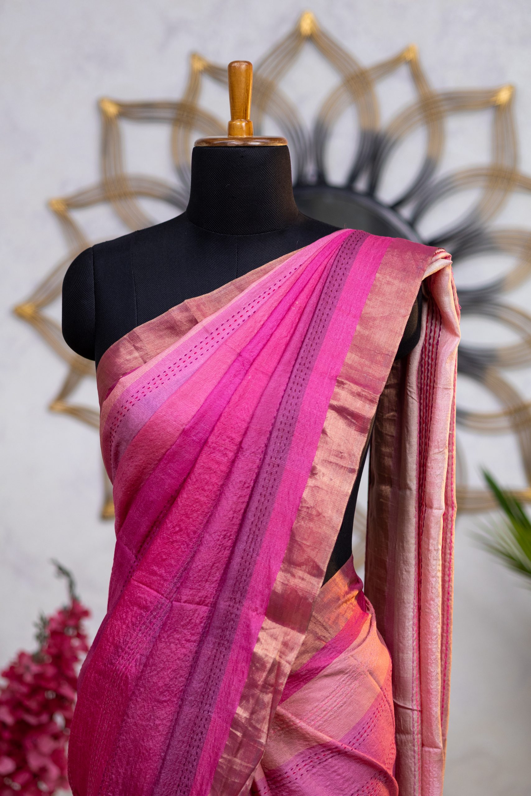 Pure Tussar Silk Saree with Intricate Kantha Work - Image 6