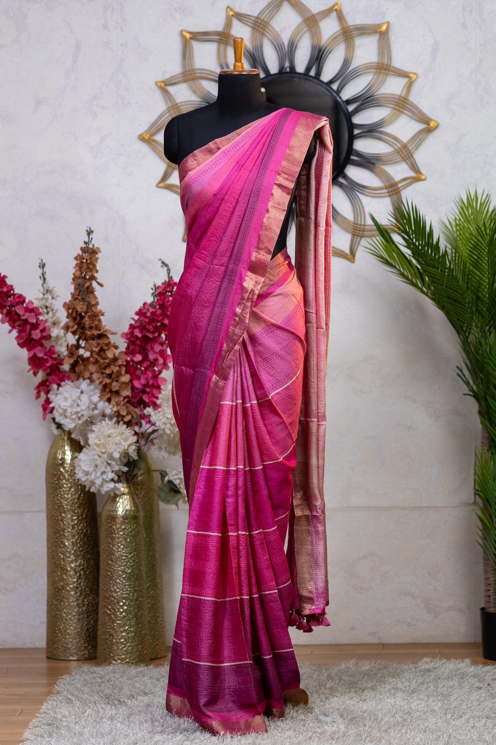 Pure Tussar Silk Saree with Intricate Kantha Work - Image 3