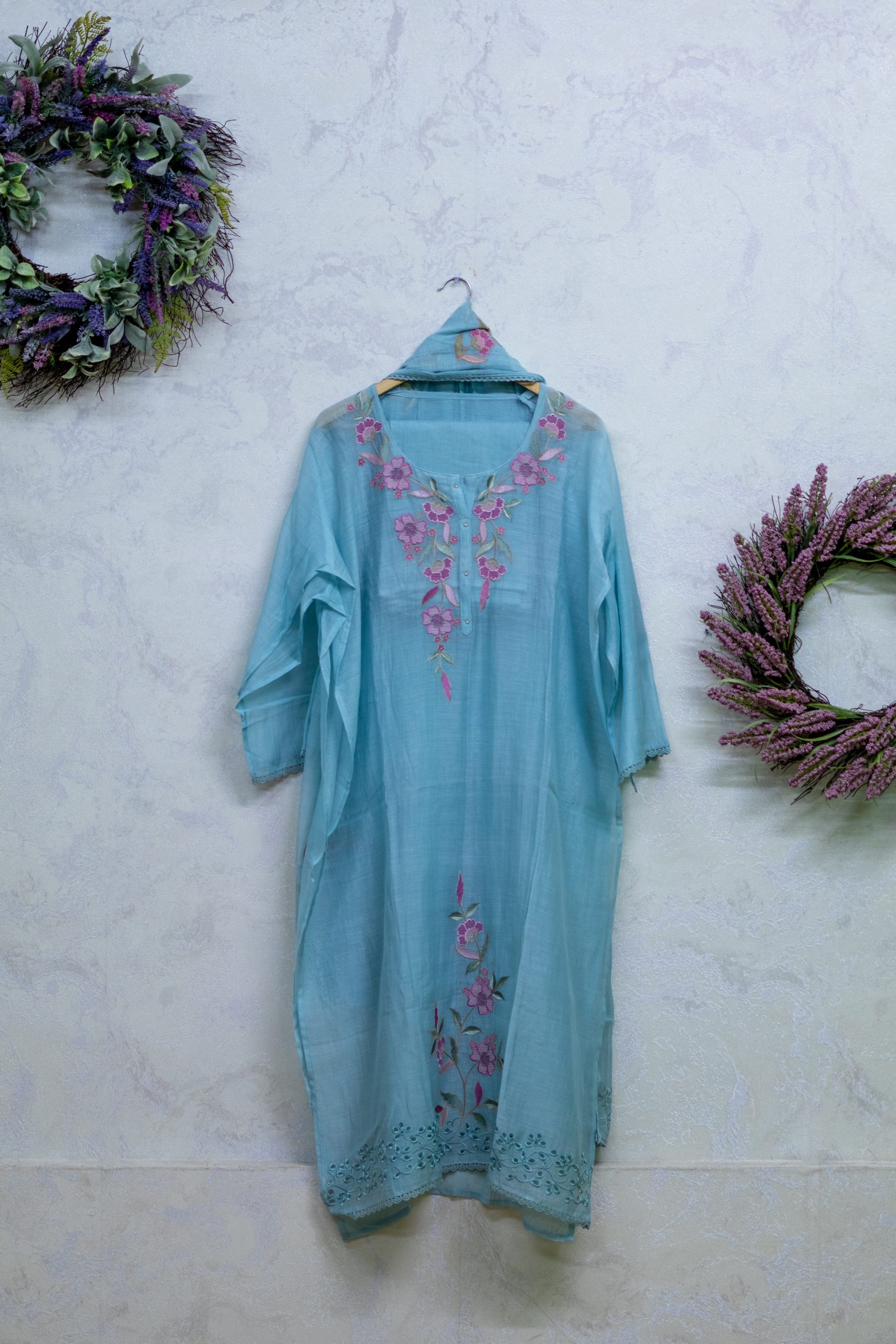 Pure Malai-Chanderi Thread Embroidered