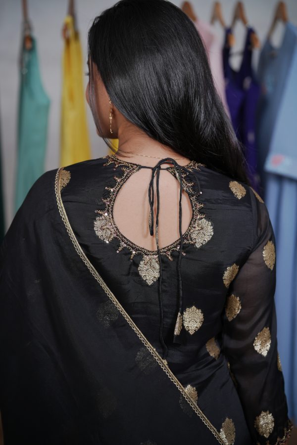 Jacquard Organza Readymade Salwar Set with Handwork Neck & Sleeves - Image 4