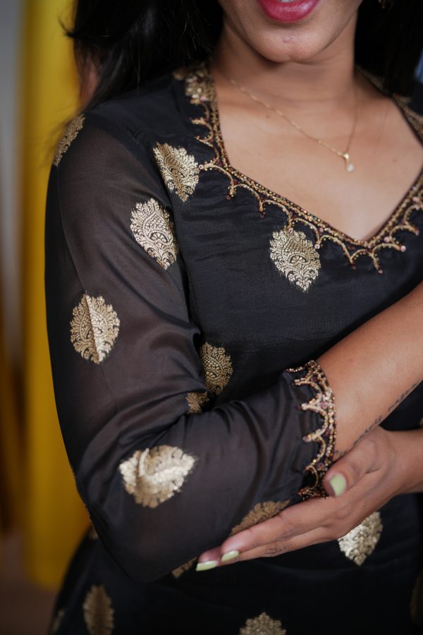 Jacquard Organza Readymade Salwar Set with Handwork Neck & Sleeves - Image 3