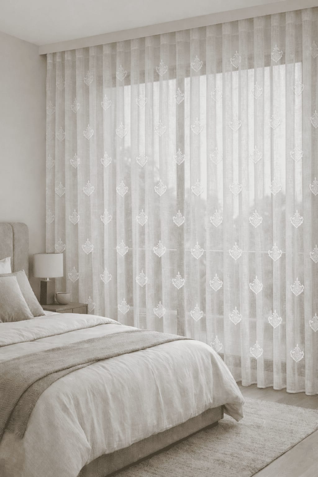 Ornate Damask Motif Sheer MILAN0 Curtain Fabric & Cushion Fabric ADORN