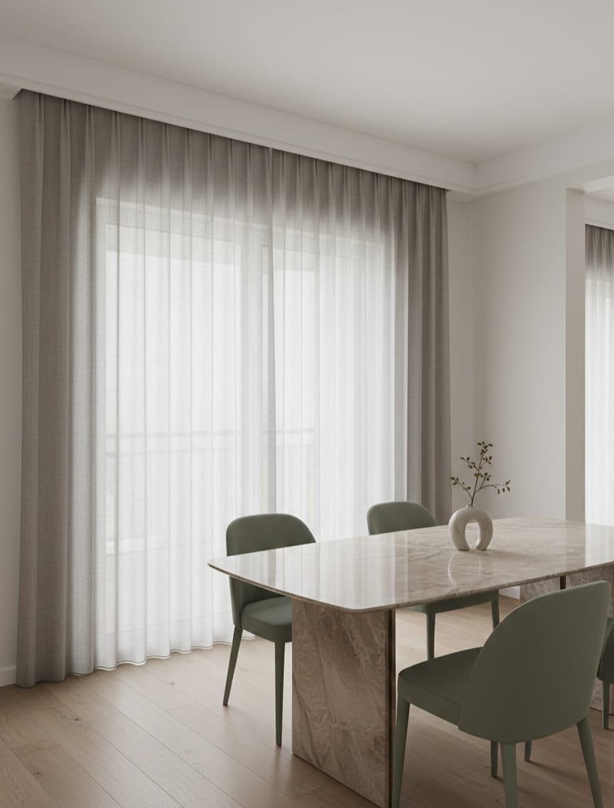 Fine Grain Self-Texture Sheer MILANO Curtain Fabric ONYX