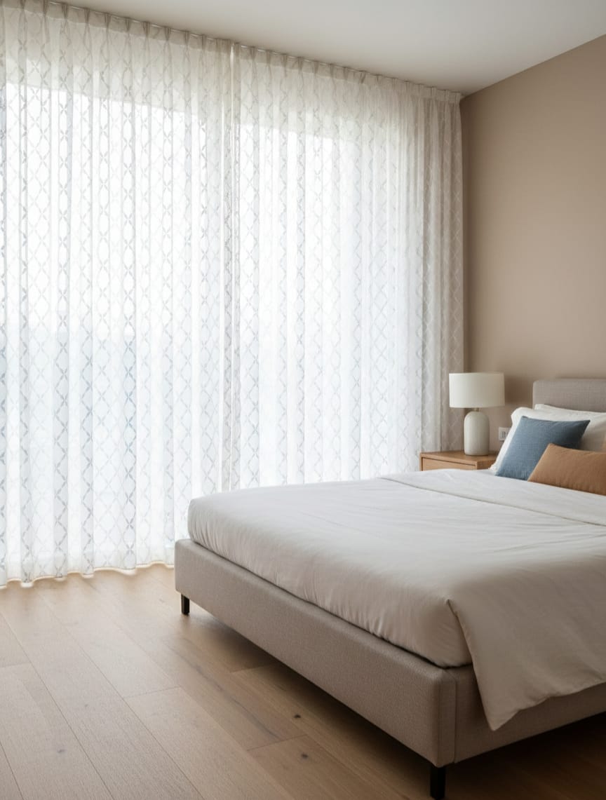 Interlocking Trellis Geometric Sheer MILANO Curtain Fabric & Cushion Fabric MOSAIC